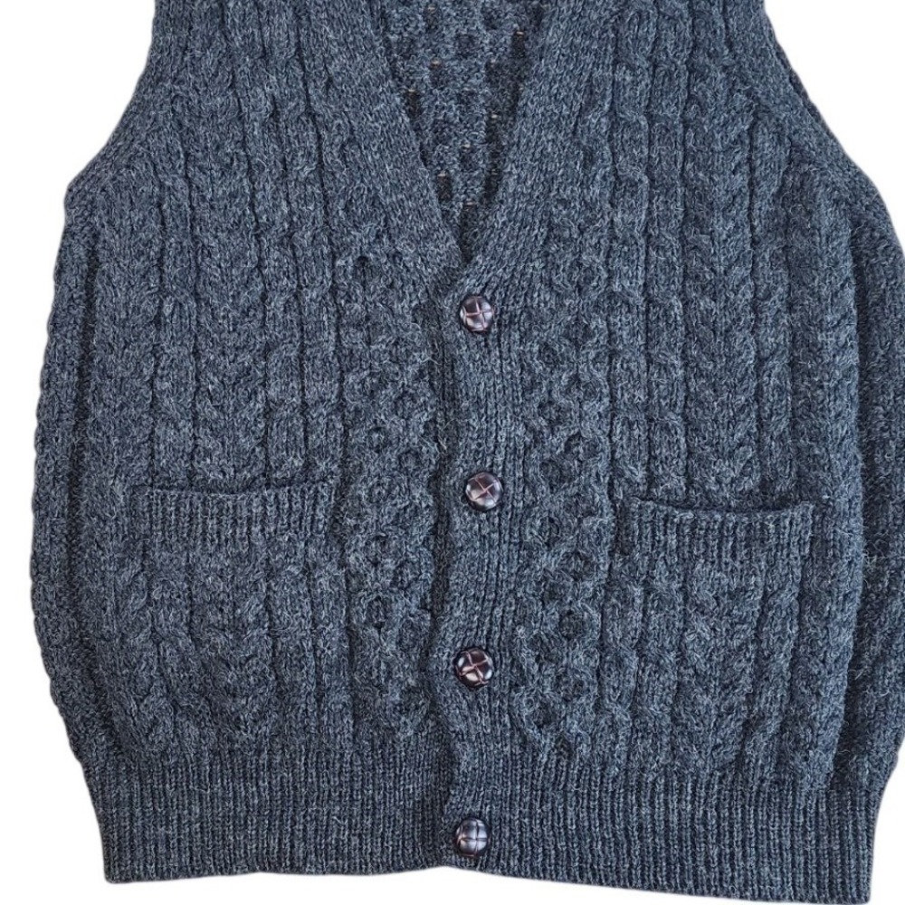 Carraig Donn Womens Wool Cable Knit Cardigan Vest Gray Size L Made in Ireland - Picture 8 of 8